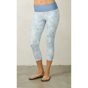 NWT New Prana Pillar Capri Leggings Pants Womens Yoga Pilates L Blue White Leaf
